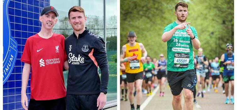 Jack Dowling: With his late brother Tom (left); and paying tribute to him as he ran a marathon