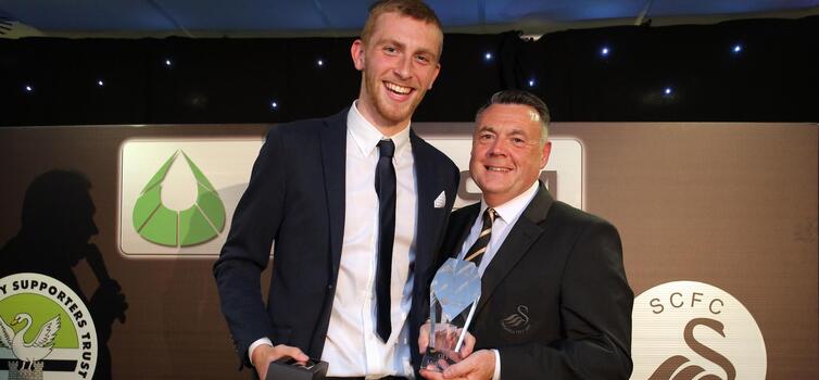 Nigel Rees with Academy graduate Oli McBurnie when he was at Swansea