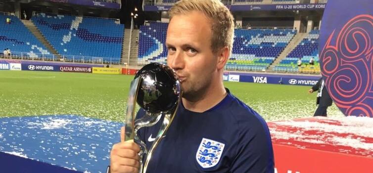 Danks with the Under-20 World Cup trophy that England won in 2017