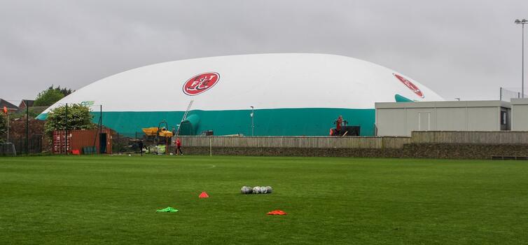 The indoor dome is situated at Fleetwood's Poolfoot Farm training ground and Academy