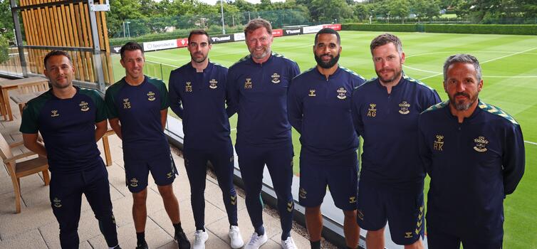 Clapham (far left) was part of a new-look first-team coaching staff for Southampton